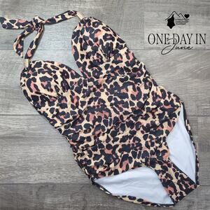 CharmLeaks Halter Tummy Control Leopard One Piece Swimsuit Size M